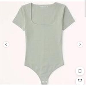 Abercrombie Seamless Short Sleeve Square Neck Bodysuit | Sage Green | XS